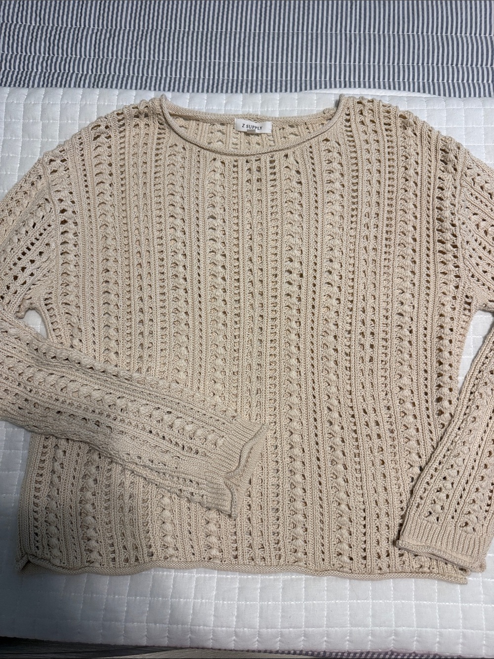 Z Supply Open-Knit Scoop Crewneck Sweater in Beige